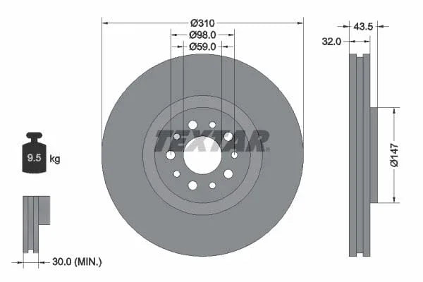Textar Front Brake Disc Vented 92118100 310mm - image 3