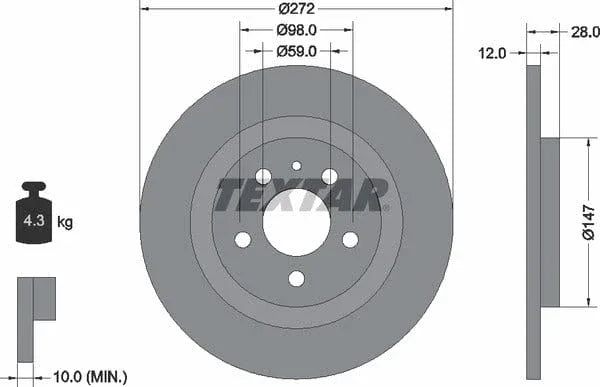 Textar Rear Brake Disc Pro Solid 92118203 272mm - image 4