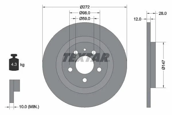 Textar Rear Brake Disc Pro Solid 92118203 272mm - image 3