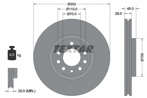 Textar Front Coated Brake Disc Pro Vented 92118303 302mm - image 3