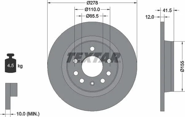 Textar Rear Brake Disc Pro Solid 92118503 278mm - image 4