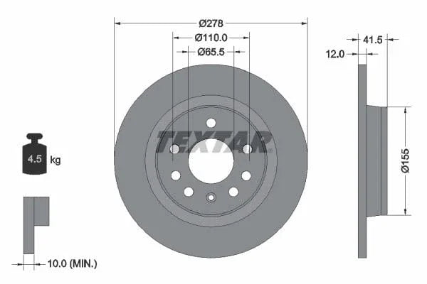 Textar Rear Brake Disc Pro Solid 92118503 278mm - image 3