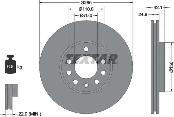 Textar Front Coated Brake Disc Pro Vented 92118703 285mm - image 4