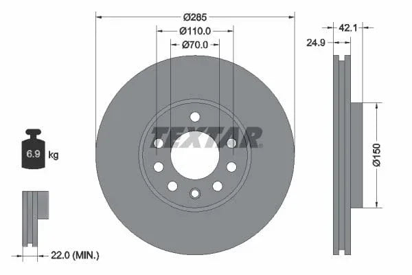Textar Front Coated Brake Disc Pro Vented 92118703 285mm - image 3