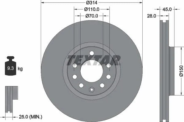 Textar Front Coated Brake Disc Pro Vented 92118803 314mm - image 4