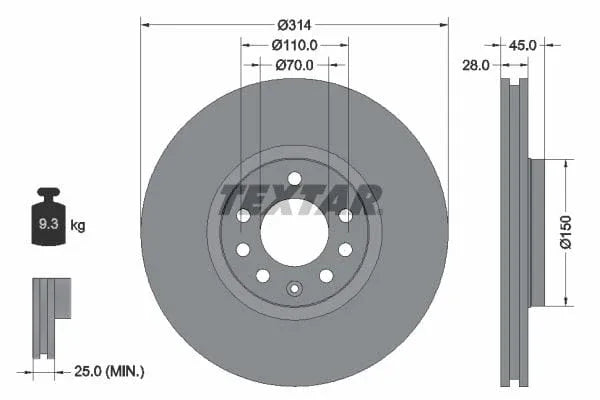 Textar Front Coated Brake Disc Pro Vented 92118803 314mm - image 3