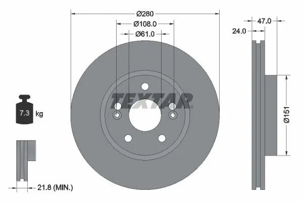 Textar Front Coated Brake Disc Pro Vented 92118903 280mm - image 3
