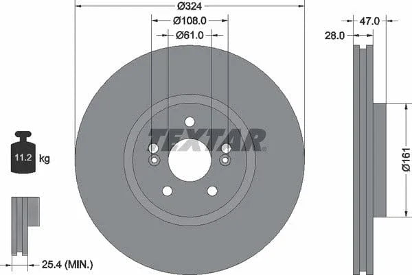 Textar Front Coated High-Carbon Brake Disc Pro+ Vented 92119405 324mm - image 4