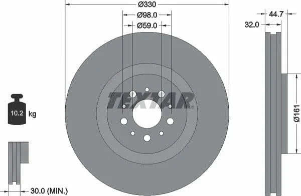 Textar Front Brake Disc Vented 92119600 330mm - image 4