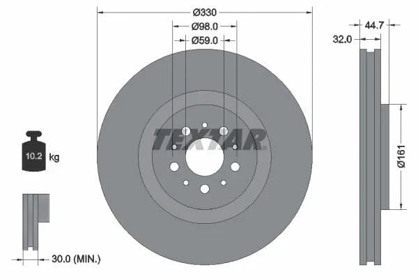 Textar Front Brake Disc Vented 92119600 330mm - image 3
