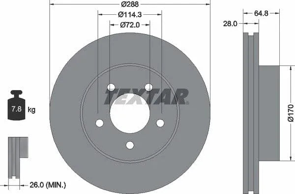 Textar Front Coated High-Carbon Brake Disc Pro+ Vented 92119705 288mm - image 4