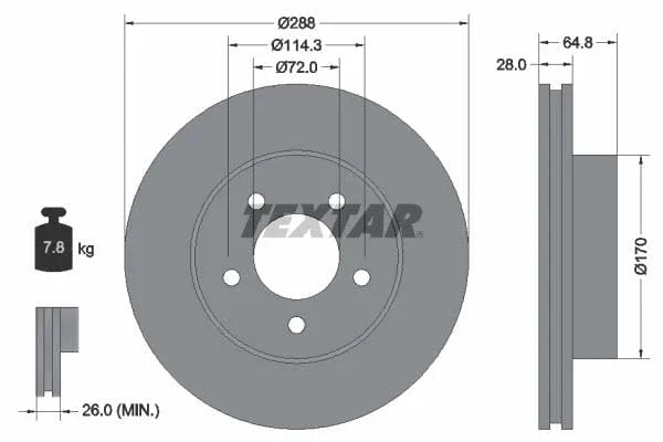 Textar Front Coated High-Carbon Brake Disc Pro+ Vented 92119705 288mm - image 3