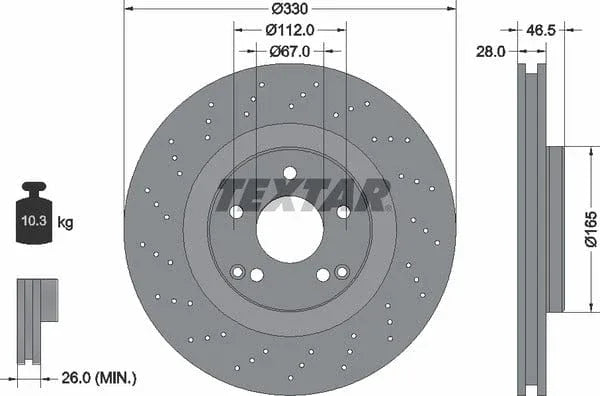 Textar Front Coated High-Carbon Brake Disc Pro+ Perforated Vented 92119805 330mm - image 4
