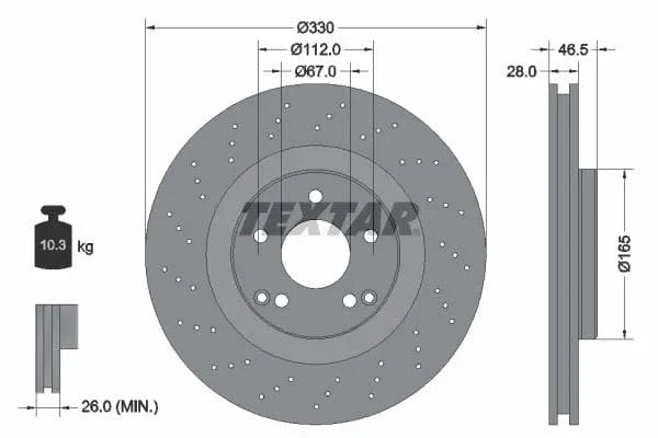 Textar Front Coated High-Carbon Brake Disc Pro+ Perforated Vented 92119805 330mm - image 3