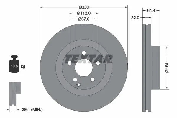 Textar Front Coated High-Carbon Brake Disc Pro+ Vented 92119905 330mm - image 3