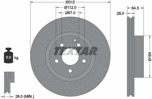 Textar Front Coated High-Carbon Brake Disc Pro+ Perforated Vented 92120107 312mm - image 4