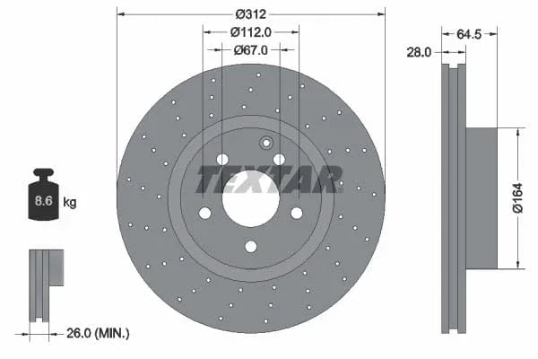 Textar Front Coated High-Carbon Brake Disc Pro+ Perforated Vented 92120107 312mm - image 3