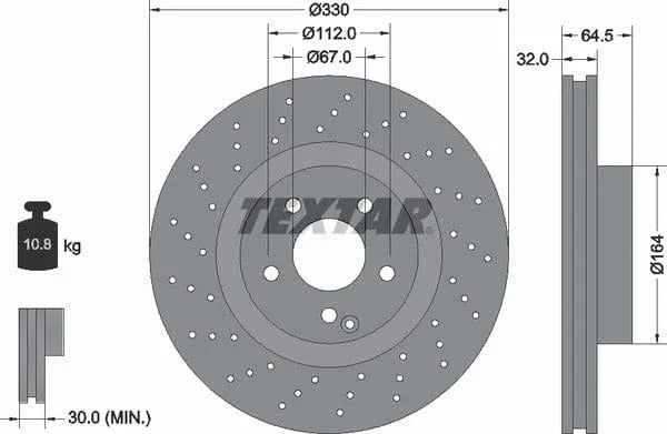 Textar Front Coated High-Carbon Brake Disc Pro+ Perforated Vented 92120207 330mm - image 4