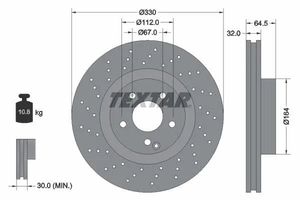 Textar Front Coated High-Carbon Brake Disc Pro+ Perforated Vented 92120207 330mm - image 3