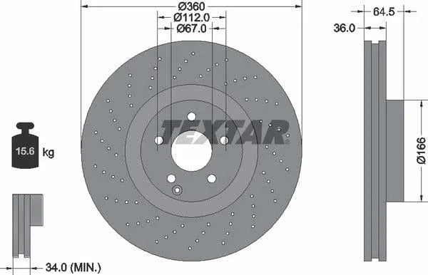 Textar Front Coated High-Carbon Brake Disc Pro+ Perforated Vented 92120305 360mm - image 4