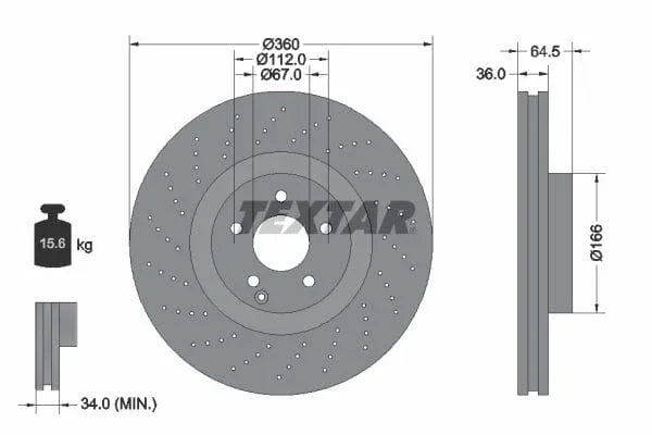Textar Front Coated High-Carbon Brake Disc Pro+ Perforated Vented 92120305 360mm - image 3