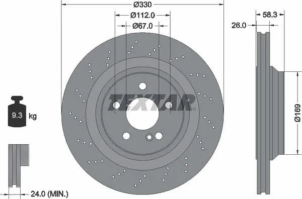 Textar Rear Brake Disc Pro+ Perforated Vented 92120407 330mm - image 4
