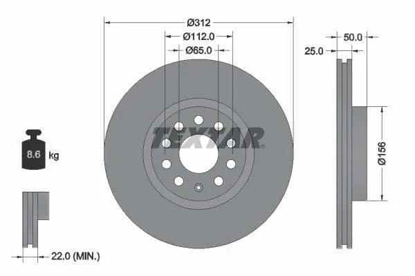 Textar Front Coated High-Carbon Brake Disc Pro+ Vented 92120505 312mm - image 3