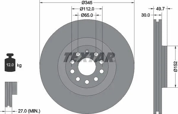 Textar Front Coated Brake Disc Pro Vented 92120603 345mm - image 4