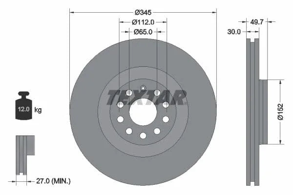 Textar Front Coated Brake Disc Pro Vented 92120603 345mm - image 3