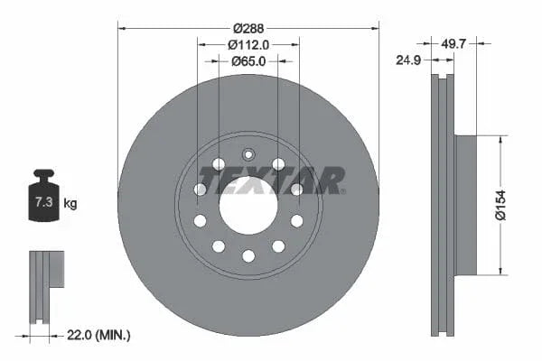 Textar Front Coated High-Carbon Brake Disc Pro+ Vented 92120805 288mm - image 3