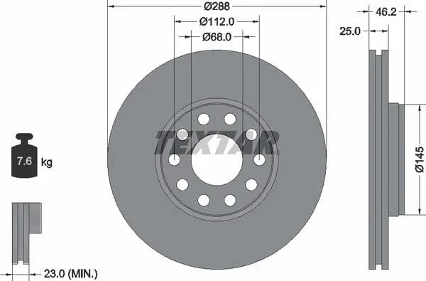 Textar Front Coated High-Carbon Brake Disc Pro+ Vented 92121005 288mm - image 4