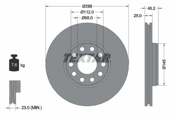 Textar Front Coated High-Carbon Brake Disc Pro+ Vented 92121005 288mm - image 3