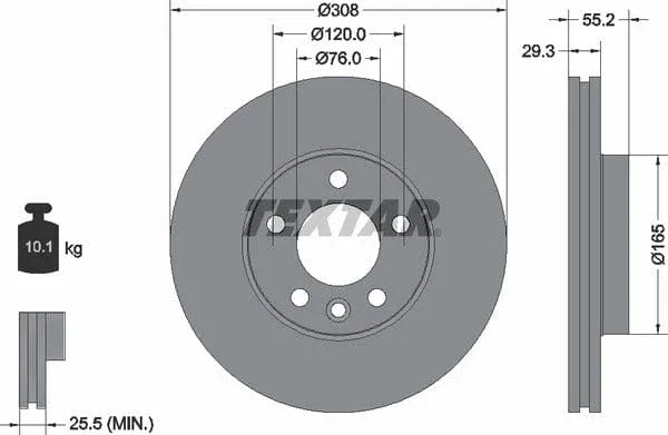 Textar Front Coated High-Carbon Brake Disc Pro+ Vented 92121205 308mm - image 4
