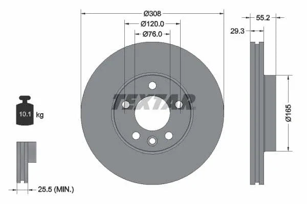 Textar Front Coated High-Carbon Brake Disc Pro+ Vented 92121205 308mm - image 3