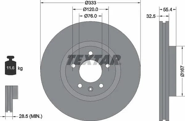 Textar Front Coated High-Carbon Brake Disc Pro+ Vented 92121305 333mm - image 4