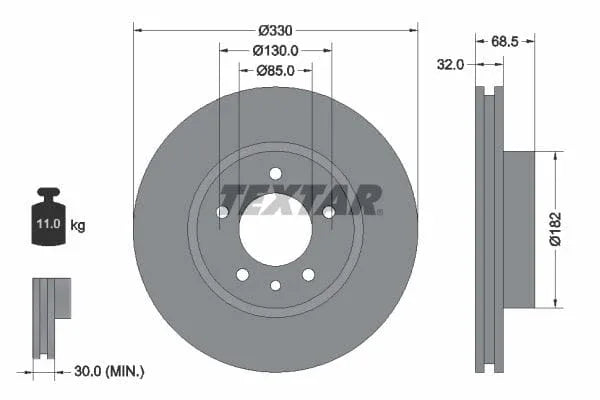 Textar Front Coated High-Carbon Brake Disc Pro+ Vented 92121505 330mm - image 3