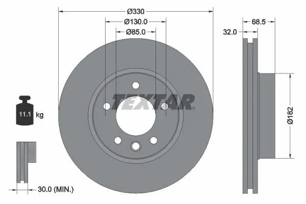 Textar Front Coated High-Carbon Brake Disc Pro+ Vented 92121605 330mm - image 3