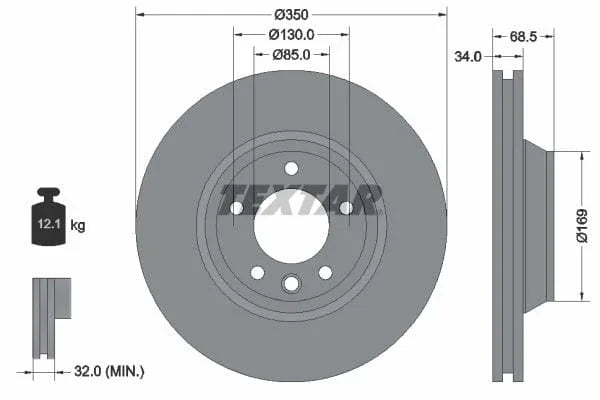 Textar Front Coated High-Carbon Brake Disc Pro+ Vented 92121705 350mm - image 3