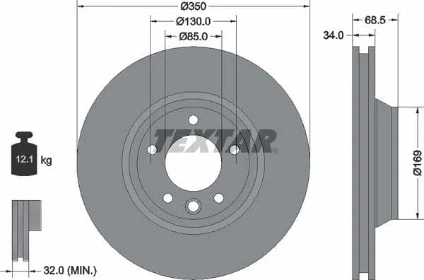 Textar Front Coated High-Carbon Brake Disc Pro+ Vented 92121805 350mm - image 4
