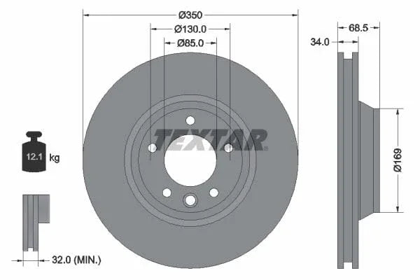 Textar Front Coated High-Carbon Brake Disc Pro+ Vented 92121805 350mm - image 3