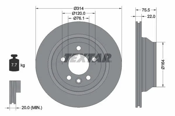 Textar Rear Brake Disc Pro Vented 92121903 314mm - image 3