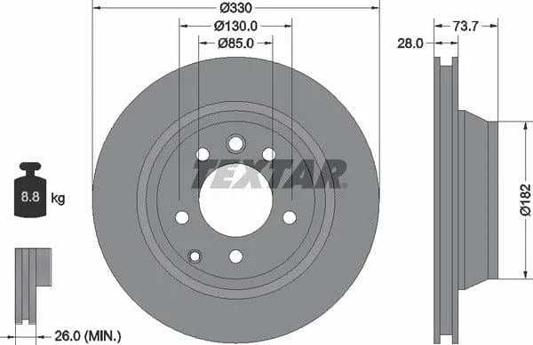 Textar Rear Brake Disc Pro+ Vented 92122005 330mm - image 4