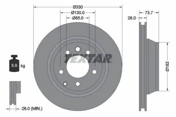 Textar Rear Brake Disc Pro+ Vented 92122005 330mm - image 3