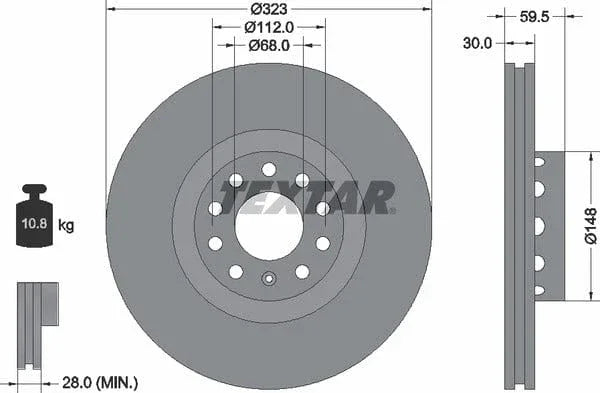 Textar Front Coated Brake Disc Pro Vented 92122103 323mm - image 4