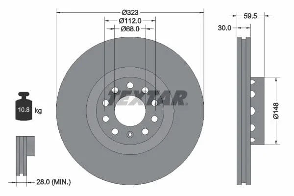 Textar Front Coated Brake Disc Pro Vented 92122103 323mm - image 3
