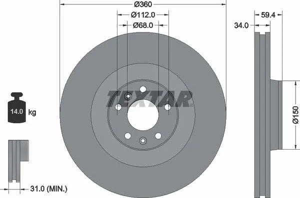 Textar Front Coated Brake Disc Pro Vented 92122203 360mm - image 4