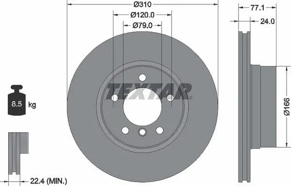 Textar Front Coated High-Carbon Brake Disc Pro+ Vented 92122505 310mm - image 4