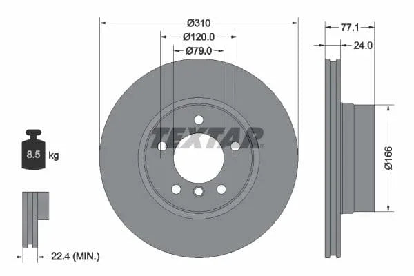 Textar Front Coated High-Carbon Brake Disc Pro+ Vented 92122505 310mm - image 3