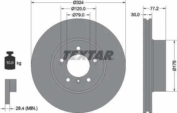 Textar Front Coated High-Carbon Brake Disc Pro+ Vented 92122605 324mm - image 4