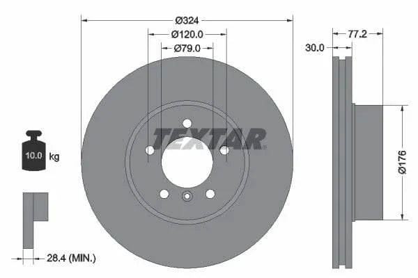 Textar Front Coated High-Carbon Brake Disc Pro+ Vented 92122605 324mm - image 3